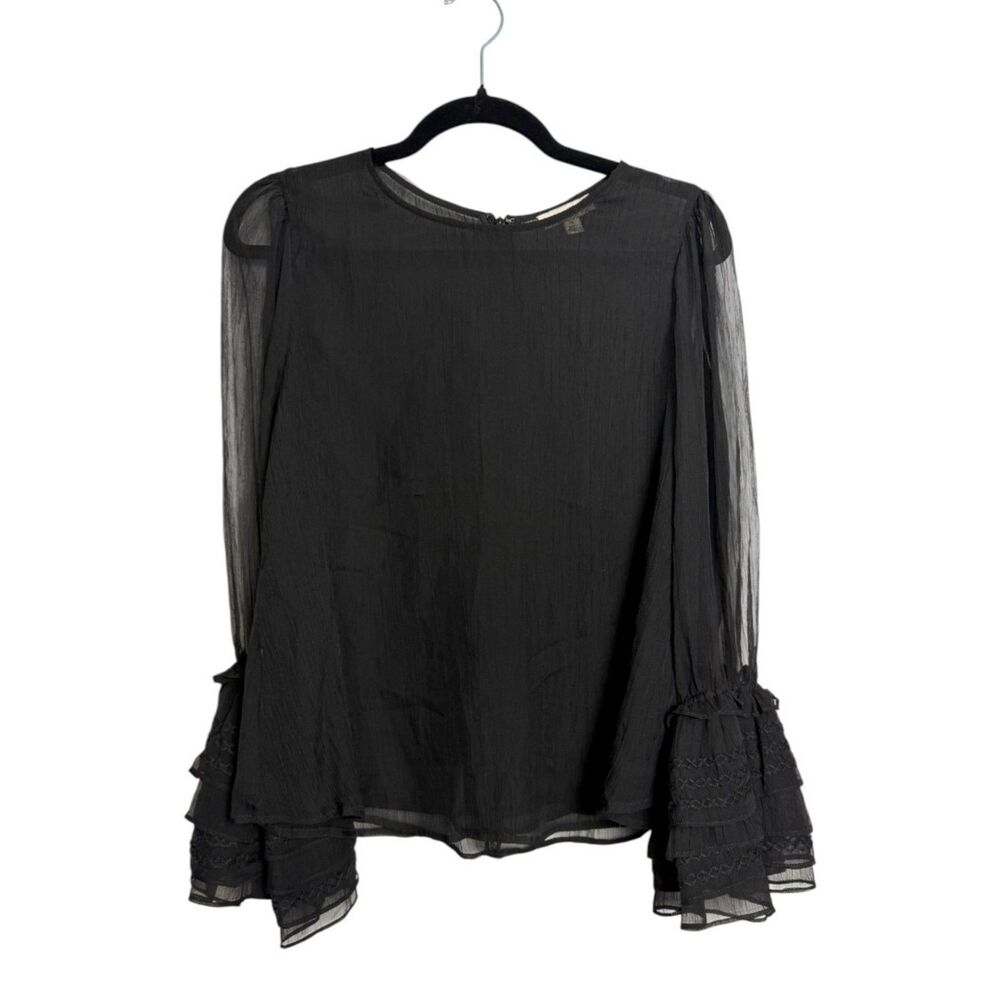 Stellah NYC Black Flowy Gauzy Sheer Long Sleeve Blouse Size Small